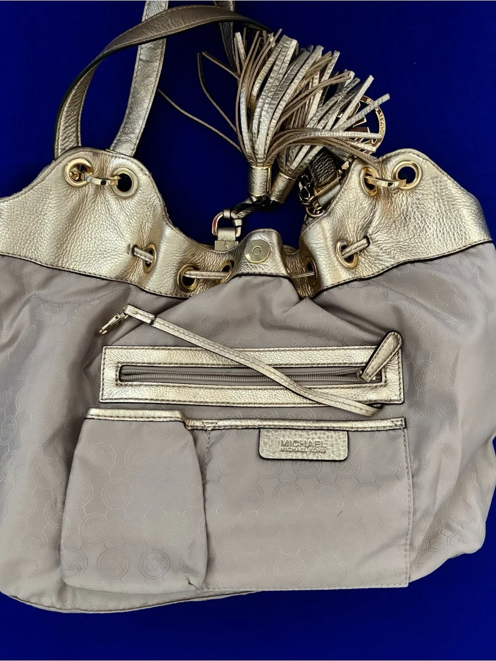 Michael Kors Metallic Gold-Tone Tassel Shoulder/Hobo Bag